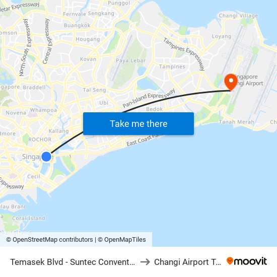 Temasek Blvd - Suntec Convention Ctr (02151) to Changi Airport Terminal 4 map