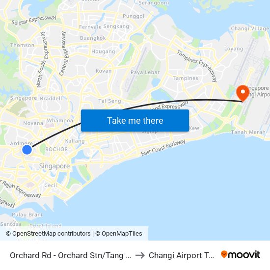 Orchard Rd - Orchard Stn/Tang Plaza (09047) to Changi Airport Terminal 4 map