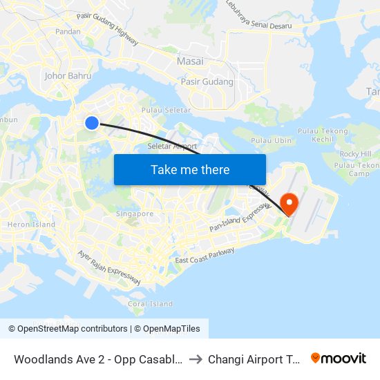 Woodlands Ave 2 - Opp Casablanca (46221) to Changi Airport Terminal 4 map