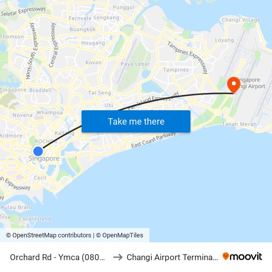 Orchard Rd - Ymca (08041) to Changi Airport Terminal 4 map