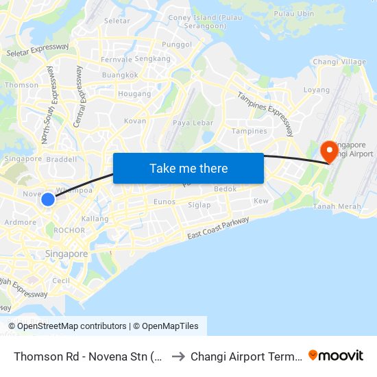 Thomson Rd - Novena Stn (50038) to Changi Airport Terminal 4 map