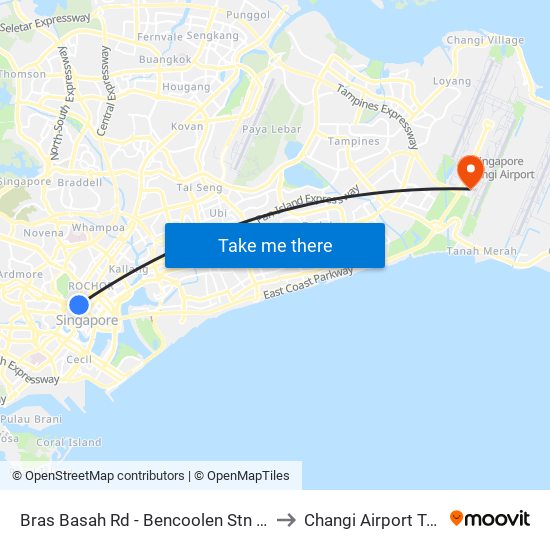 Bras Basah Rd - Bencoolen Stn Exit B (08069) to Changi Airport Terminal 4 map