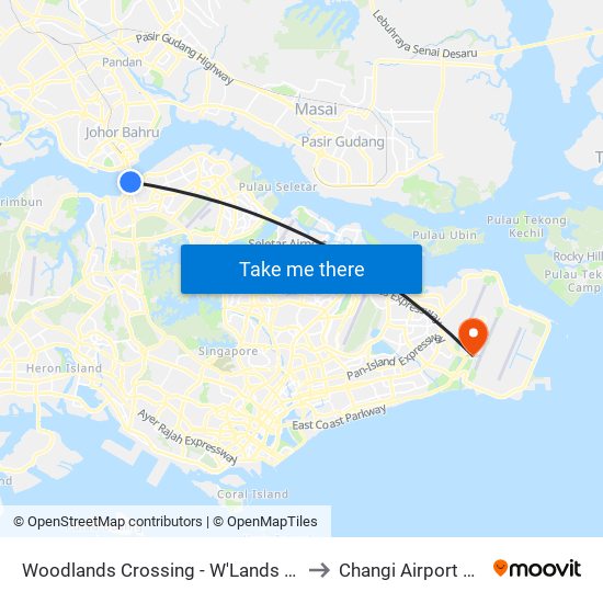 Woodlands Crossing - W'Lands Checkpt (46109) to Changi Airport Terminal 4 map