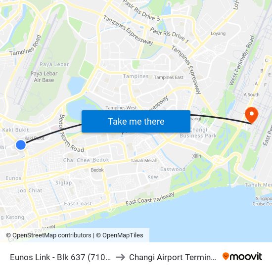 Eunos Link - Blk 637 (71091) to Changi Airport Terminal 4 map