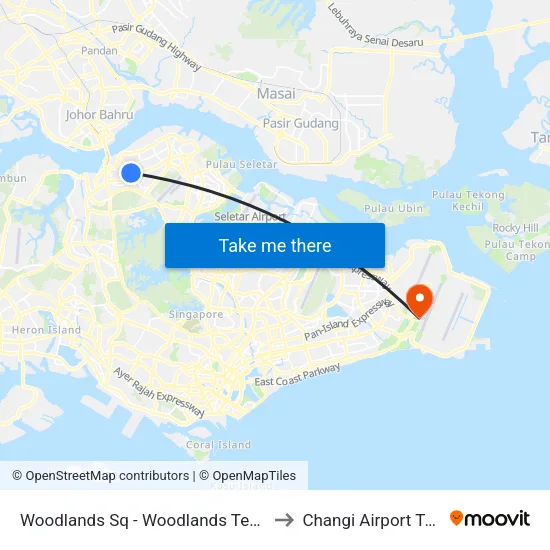 Woodlands Sq - Woodlands Temp Int (47009) to Changi Airport Terminal 4 map
