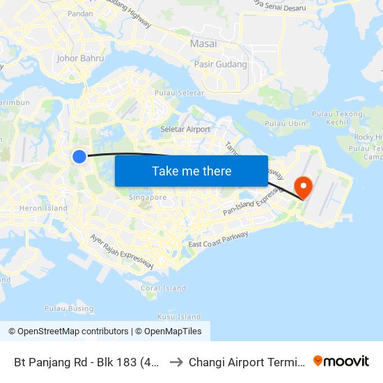 Bt Panjang Rd - Blk 183 (44259) to Changi Airport Terminal 4 map