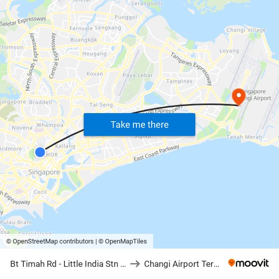 Bt Timah Rd - Little India Stn (40019) to Changi Airport Terminal 4 map