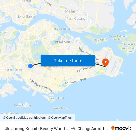 Jln Jurong Kechil - Beauty World Stn Exit C (42151) to Changi Airport Terminal 4 map