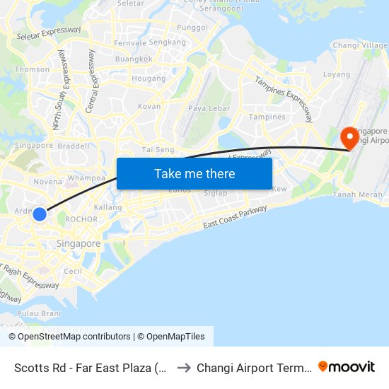 Scotts Rd - Far East Plaza (09219) to Changi Airport Terminal 4 map