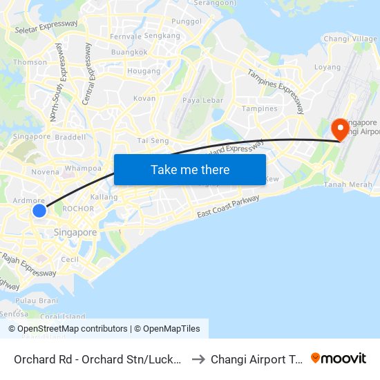 Orchard Rd - Orchard Stn/Lucky Plaza (09048) to Changi Airport Terminal 4 map