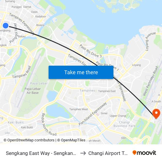 Sengkang East Way - Sengkang Stn (67409) to Changi Airport Terminal 4 map