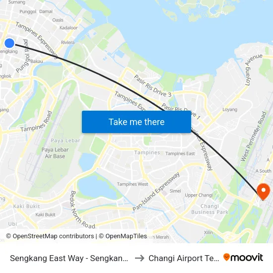 Sengkang East Way - Sengkang Stn (67409) to Changi Airport Terminal 4 map