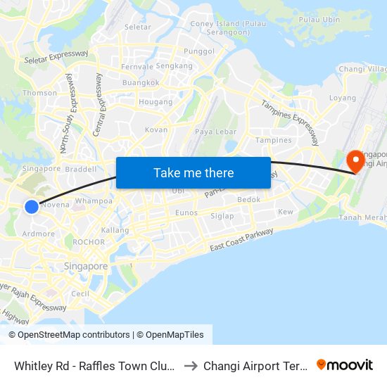 Whitley Rd - Raffles Town Club (40231) to Changi Airport Terminal 4 map