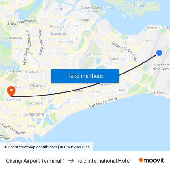 Changi Airport Terminal 1 to Relc International Hotel map