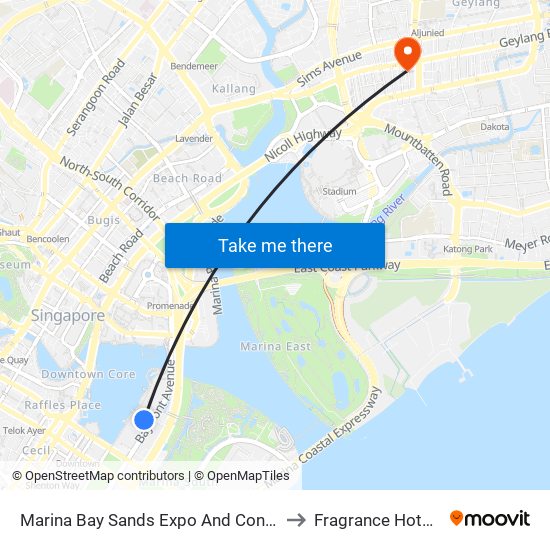 Marina Bay Sands Expo And Convention Centre to Fragrance Hotel (Ruby) map