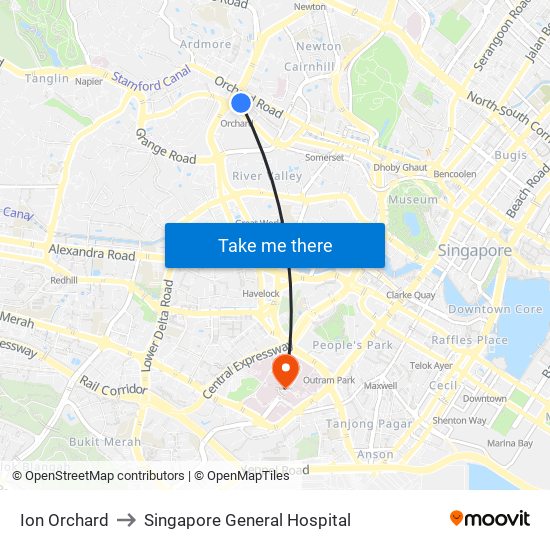 Ion Orchard to Singapore General Hospital map