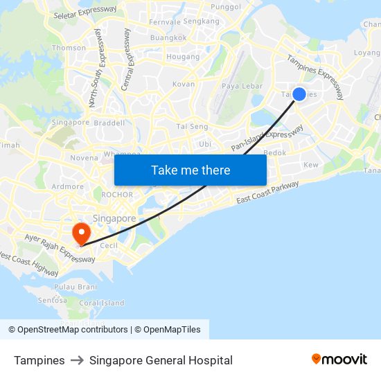 Tampines to Singapore General Hospital map