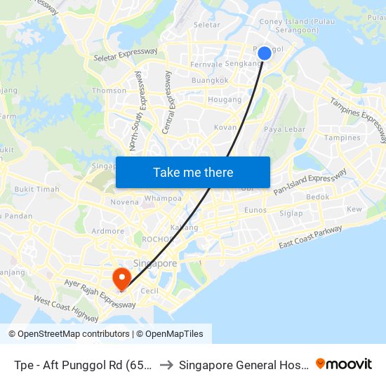 Tpe -  Aft Punggol Rd (65199) to Singapore General Hospital map