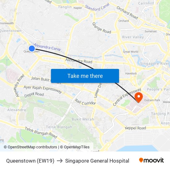 Queenstown (EW19) to Singapore General Hospital map