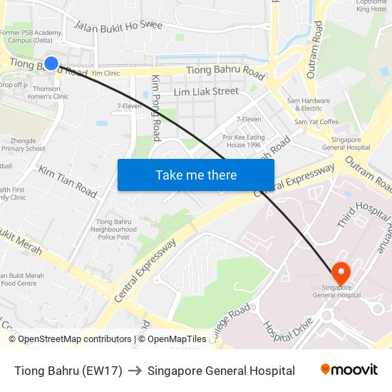 Tiong Bahru (EW17) to Singapore General Hospital map
