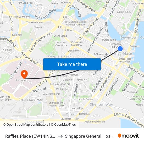 Raffles Place (EW14|NS26) to Singapore General Hospital map