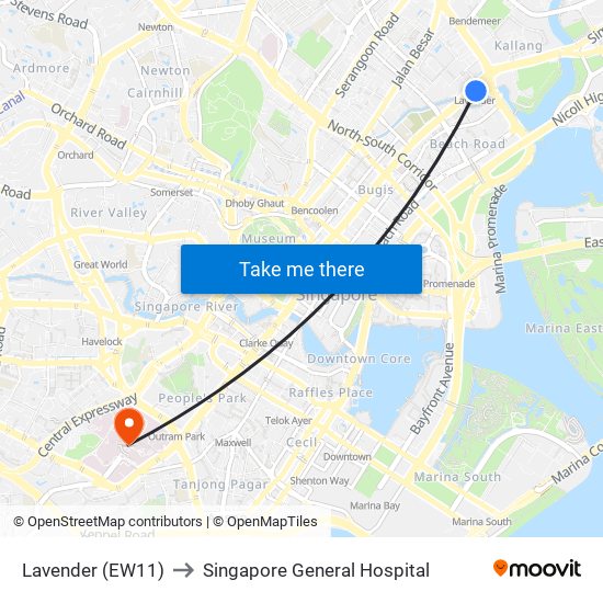 Lavender (EW11) to Singapore General Hospital map