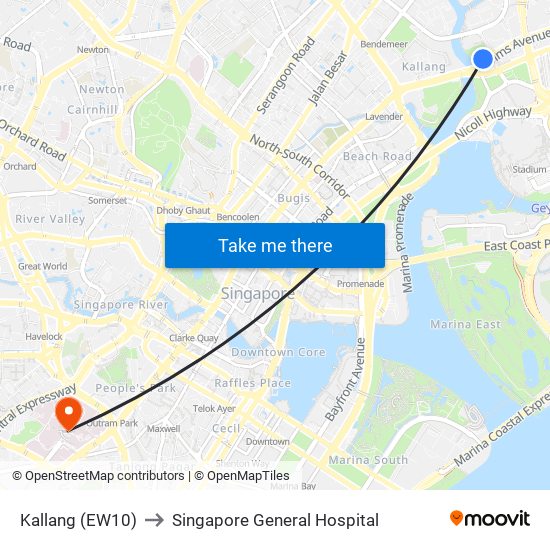 Kallang (EW10) to Singapore General Hospital map