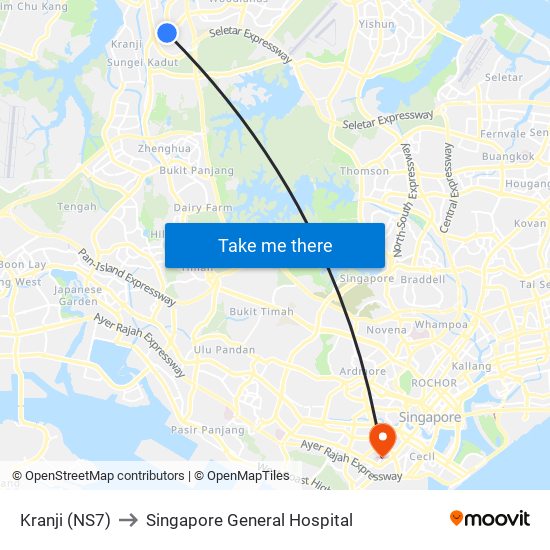 Kranji (NS7) to Singapore General Hospital map