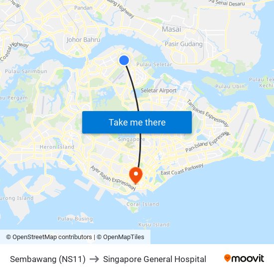 Sembawang (NS11) to Singapore General Hospital map