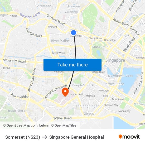 Somerset (NS23) to Singapore General Hospital map