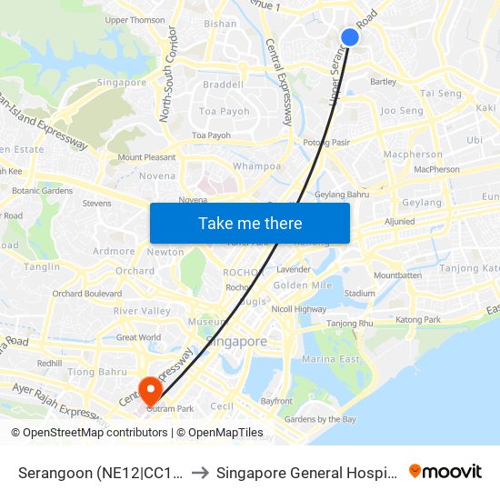 Serangoon (NE12|CC13) to Singapore General Hospital map