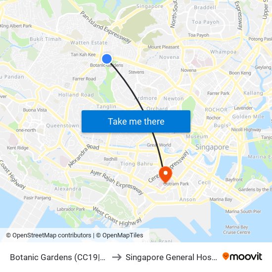 Botanic Gardens (CC19|DT9) to Singapore General Hospital map