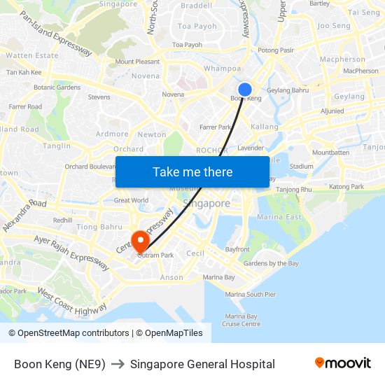 Boon Keng (NE9) to Singapore General Hospital map