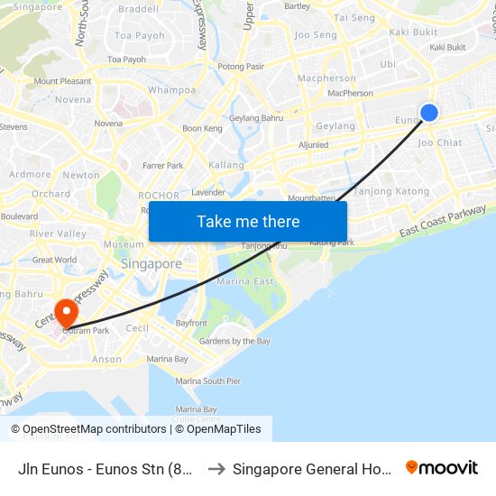 Jln Eunos - Eunos Stn (83101) to Singapore General Hospital map