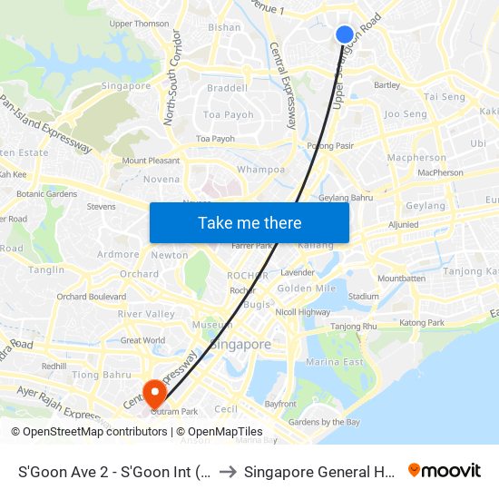 S'Goon Ave 2 - S'Goon Int (66009) to Singapore General Hospital map