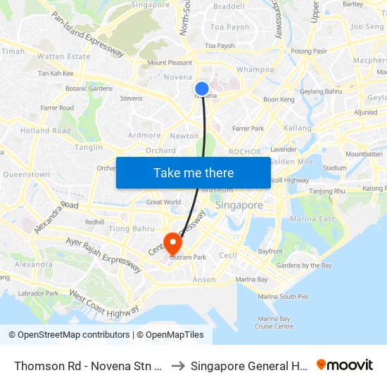 Thomson Rd - Novena Stn (50038) to Singapore General Hospital map