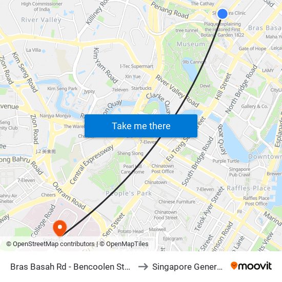 Bras Basah Rd - Bencoolen Stn Exit B (08069) to Singapore General Hospital map