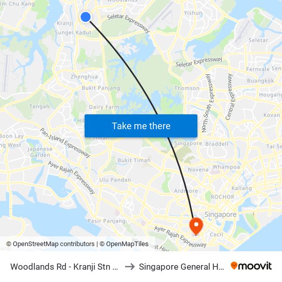 Woodlands Rd - Kranji Stn (45139) to Singapore General Hospital map