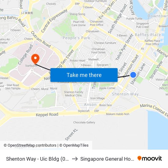 Shenton Way - Uic Bldg (03129) to Singapore General Hospital map