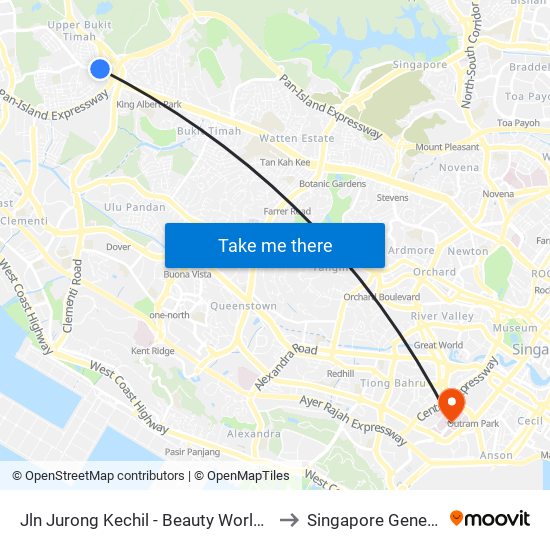 Jln Jurong Kechil - Beauty World Stn Exit C (42151) to Singapore General Hospital map