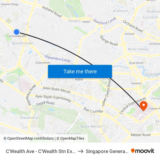 C'Wealth Ave - C'Wealth Stn Exit B/C (11169) to Singapore General Hospital map