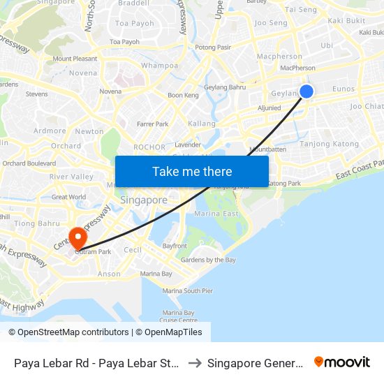 Paya Lebar Rd - Paya Lebar Stn Exit B (81111) to Singapore General Hospital map