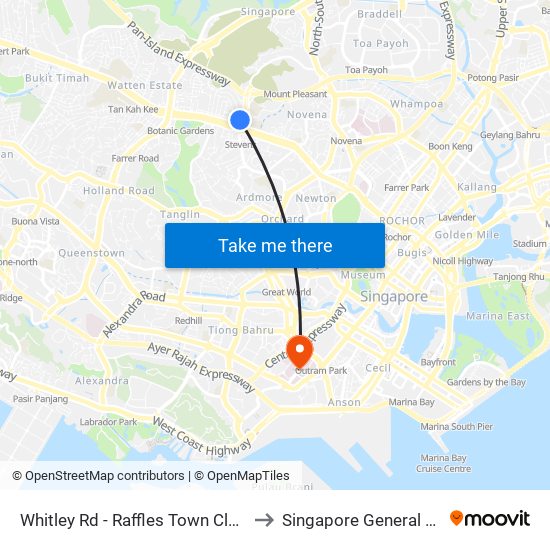 Whitley Rd - Raffles Town Club (40231) to Singapore General Hospital map