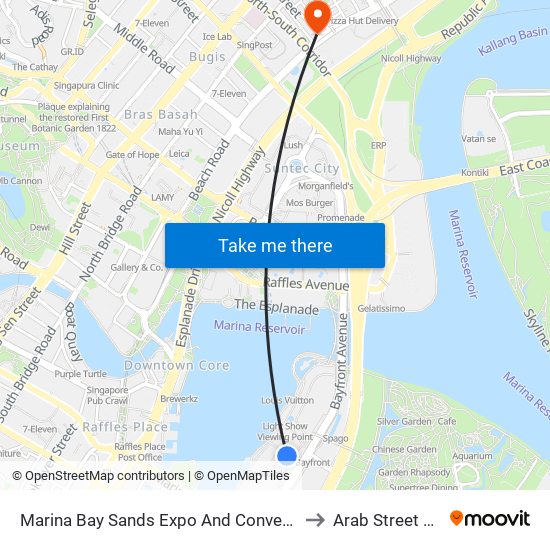 Marina Bay Sands Expo And Convention Centre to Arab Street Shops map