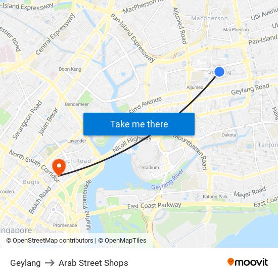Geylang to Arab Street Shops map
