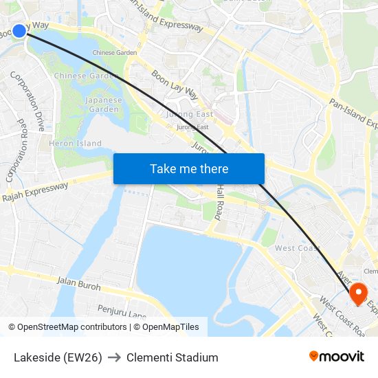 Lakeside (EW26) to Clementi Stadium map