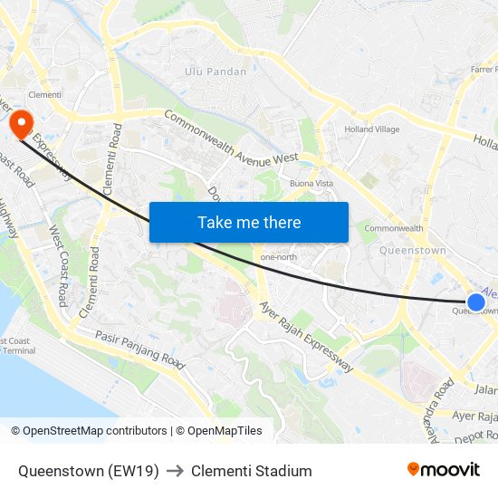 Queenstown (EW19) to Clementi Stadium map