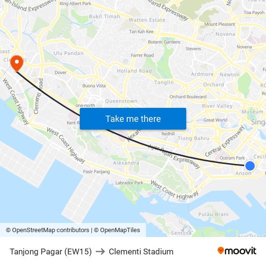 Tanjong Pagar (EW15) to Clementi Stadium map