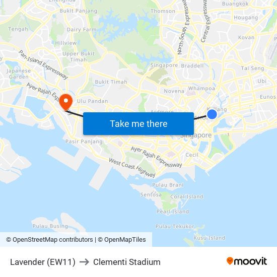 Lavender (EW11) to Clementi Stadium map