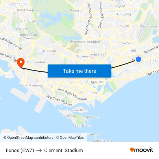 Eunos (EW7) to Clementi Stadium map